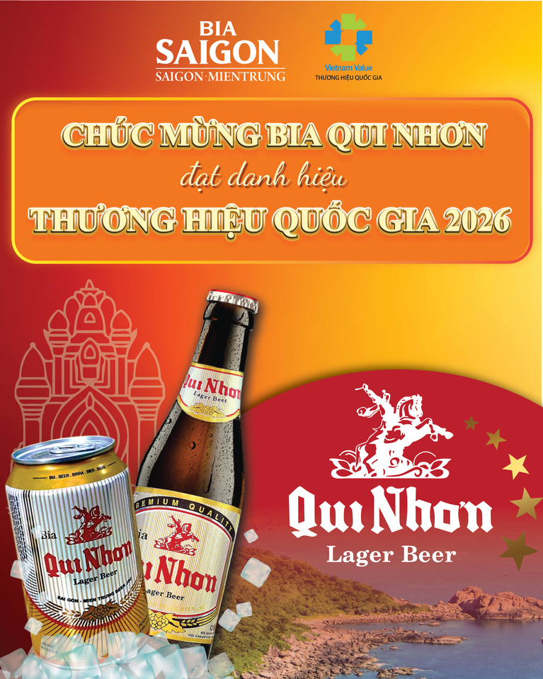 Bia Qui Nhơn đạt Thương hiệu Quốc gia Việt Nam 2026 – Dấu ấn thương hiệu bia gắn liền với miền Trung – Tây Nguyên